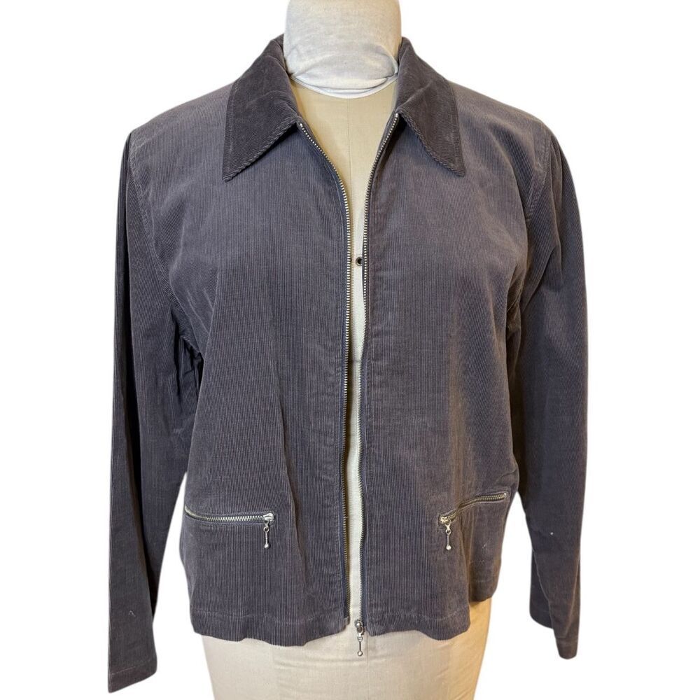 White Stag Gull Zip Gray Corduroy Jacket Sz. L Zip Pockets